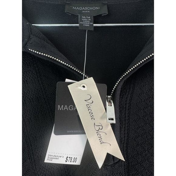 Magaschoni Man Quarter Zip Black Medium Short Sleeve Sweater Polo Top Shirt $78 - Picture 5 of 15